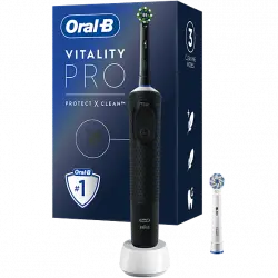 Cepillo eléctrico - Oral-B Vitality Pro, Con 2 Cabezales, Diseñado Por Braun, Negro