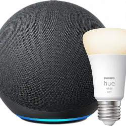 Pack de Echo (4ª Gen) Altavoz inteligente con Alexa, Antracita + Bombilla Philips Hue LED E27, Luz Blanca