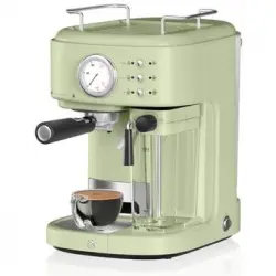 Retro Cafetera Express, Cappucino, 15 Bares, Depósito Leche 0,5l, Vaporizador, 1,7l, Vintage Verde 1200w Swan Sk22150gn