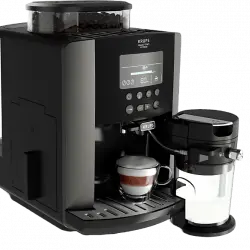 Cafetera superautomática - Krups EA819E Arabica Latte, 2 Tazas, 3 Temperaturas, Depósito Extraíble, Pantalla LCD, Negra