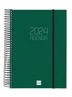 Agenda anual 2024 Finocam A5 Opaque E10 día por página Verde