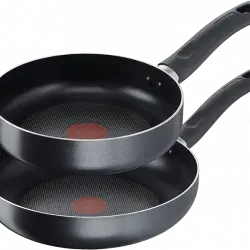 Set de sartenes - Tefal C42202S2A, 2 unidades, 20/26 cm, Para todo tipo cocinas, Revestimiento antiadherente, Aluminio, Negro