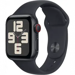 APPLE Watch SE (2023), GPS+CELL, 40 mm, Caja de aluminio medianoche, Vidrio delantero Ion-X, Talla M/L, Correa deportiva medianoche
