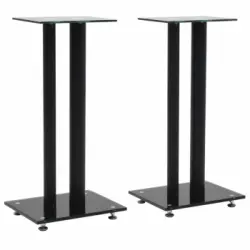 Soportes Altavoz Vidrio Templado Diseño 2 Pilares Negro 2 Uds Vidaxl