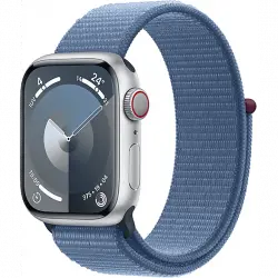 Apple Watch Series 9 (2023), GPS+CELL, 41 mm, Gesto de doble toque, Caja aluminio plata, Correa Sport Loop azul invierno