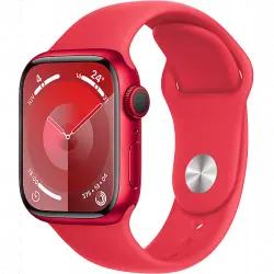 Apple Watch Series 9 (2023), GPS+CELL, 41 mm, Gesto de doble toque, Caja aluminio roja, Correa deportiva (PRODUCT)RED, Talla M/L