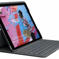 Funda con teclado - Logitech Slim Folio, Bluetooth, para iPad 2019 10.2", Teclas de acceso directo, Tres modos uso, Batería hasta cuatro años, Gris