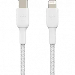 Cable USB - Belkin CAA004BT1MWH, USB-C a Lightning, Trenzado, 1 m, Blanco