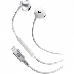 Auriculares de botón - CellularLine STUNT, Con micrófono, Para iPhone, Conexión Lightning, Blanco