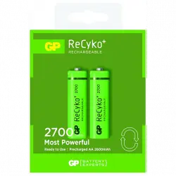 Pilas recargables - GP Batteries ReCyko+, AA, NiMH, 2600 mAh, 1.2V, Verde