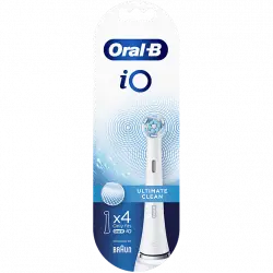 Recambio para cepillo dental - Oral-B iO Ultimate Clean, 4 cabezales, Blanco