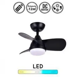 Ventilador De Techo Con Luz Pirlo, 24w, Con Motor Dc Eficiente, Memoria De Color, Temporizador, Mando, Color Negro