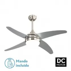 Ventilador 2xe27 Dc Klod Niquel/plata 4 Asp.6 Vel 117d C/remoto