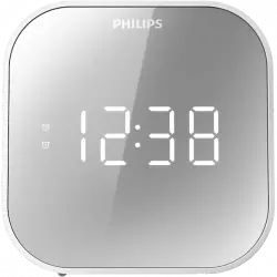 Radio despertador - Philips TAR4406/12, Sintonización digital FM, Alarma dual, USB, Temporizador, Blanco