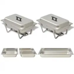 Set Calentador De Comida Para Buffet 2 Piezas Acero Inoxidable Vidaxl