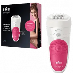 Depiladora - Braun Silk-épil 5 5-500, Tecnología MicroGrip con 28 pinzas, Wet&Dry, Blanca/Rosa