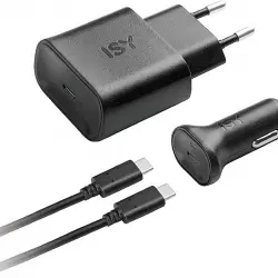 Kit cargador - Isy ITS-7000, Para coche, USB-C, Negro