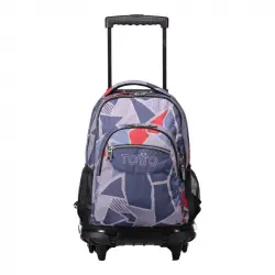 Mochila Escolar Totto Con Ruedas Estampado Gris Y Rojo Renglones Multicolor