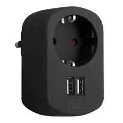 Simon Brico Adaptador de Corriente + 2 USB Negro