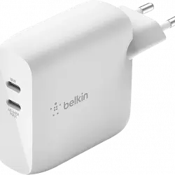 Cargador de pared - Belkin WCH003VFWH, Universal, 2 puertos USB, Carga rápida 63 W, Nitruro galio, Blanco