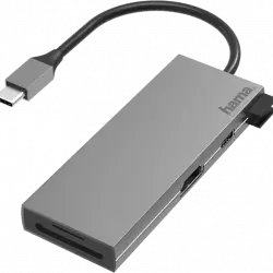 Hub - Hama 00200110, De conector USB-C a enchufe 2x USB-A/USB-C/HDMI™/SD/microSD, Hasta 5 Gbit/s, Negro