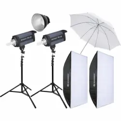 2 Flashes De Estudio Cd-400 + Conjunto N°4 Accesorios De Estudio Bresser