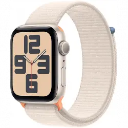 APPLE Watch SE (2023), GPS, 44 mm, Caja de aluminio blanco estrella, Vidrio delantero Ion-X, Correa Sport Loop estrella