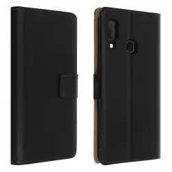 Avizar Funda Tipo Libro de Cuero Negro para Samsung Galaxy A20e