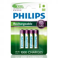 Philips Pilas Recargables 700mAh AAA HR03 Pack 4 Unidades