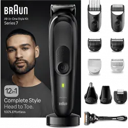 Afeitadora multifunción - Braun MGK7460 Series 7, Recortadora Todo En Uno, 12 Accesorios, 100 min autonomía