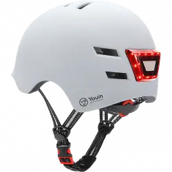 Casco - Youin LED, Para patinete eléctrico o bicicleta, Talla L, Luz trasera, Blanco