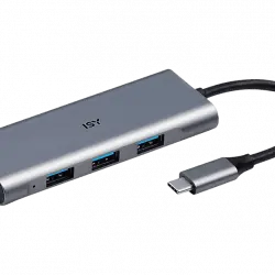 Hub - ISY IHU-5000, Entrada USB-C, 3 salidas USB-A, Diseño de aluminio, Plata