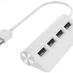 Hub USB/Concentrador - Hama 00200120, USB 2.0, Para portátiles, Plug & Play, 4x Puertos USB, Blanco