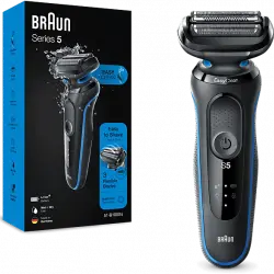 Afeitadora - Braun Series 5 51-B1000S, 3 Cuchillas, Tecnología AutoSense, EasyClick, Detección automática, Wet & Dry, Azul