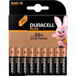 Pilas AAA - Duracell Plus Power LR03, Alcalino, 1.5 V, 18 Uds