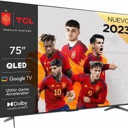 TV QLED 75" - TCL 75C645, UHD 4K, Quad Core, Smart TV, Dolby Atmos, Brushed titanium metal front