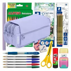 Colepack 2022 - Estuche Triple De 3 Cremalleras Con Material Escolar Incluido. Violeta