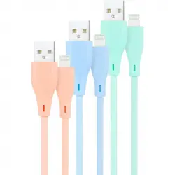 Nanocable Pack 3 Cables USB 2.0 a Lightning Macho/Macho 1m Rosa/Azul/Verde