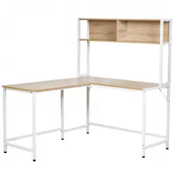 HomCom Mesa Escritorio con Estantes 140x125x149 cm Madera/Blanco