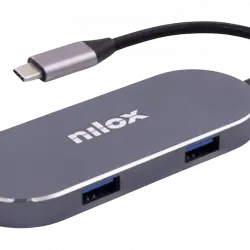 Hub - Nilox NXDSUSBC01, 5 puertos, USB/UBS-C/HDMI, 4.5 Gbit/s, Plata