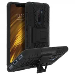 Avizar Funda Protectora Negra con Refuerzos Antigolpes y Soporte para Xiaomi Pocophone F1