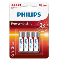 Philips Power Alkaline Pilas Alcalinas AAA LR03 1.5V Pack 4 Unidades