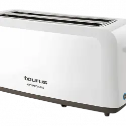 Tostadora - Taurus Mytoast Duplo, 1450W, Función cancelar, recalentar y descongelar, Iluminación LED, 6 Niveles, 2 Ranuras, Blanco