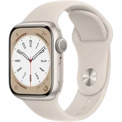 APPLE Watch Series 8 (2022), GPS, 41 mm, Caja de aluminio, Vidrio delantero Ion-X, Correa deportiva blanco estrella