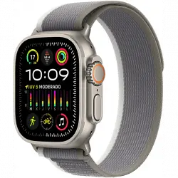 Apple Watch Ultra 2 (2023), GPS + Cellular, 49 mm, Caja de titanio, Gesto doble toque, Correa Trail Loop en Talla M/L color Verde/Gris