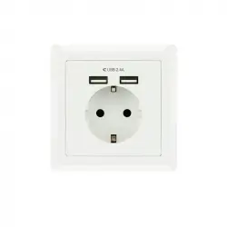 Nanocable Roseta Base de Enchufe de Pared Empotrable Tipo schuko con 2 Tomas USB 2.4A Blanca