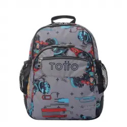 Mochila Escolar Totto Gris Con Robots Crayoles Gris