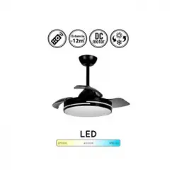 Ventilador De Techo Bora Con Luz 36-24w, Motor Dc Silencioso, Aspas Retractiles Plegables, Mando Inalambrico,color Negro Mate Pequeño Diametro: 38-92