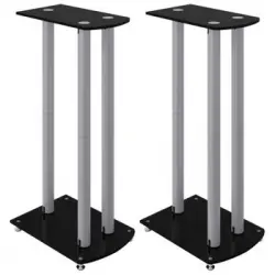 Soportes Altavoces 2 Uds Vidrio Templado Plata Negro 3 Pilares Vidaxl