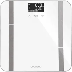 Báscula analizador de fitness - Cecotec Surface precision 9400 Full Healthy, Alta precisión, Pantalla LCD invertida, 180 kg, Cinta métrica, White